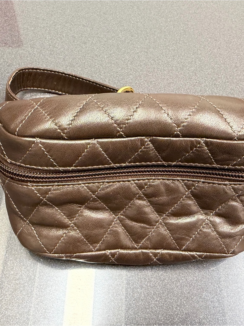 Brown Quilted Leather Wristlet Bag - Unbranded
